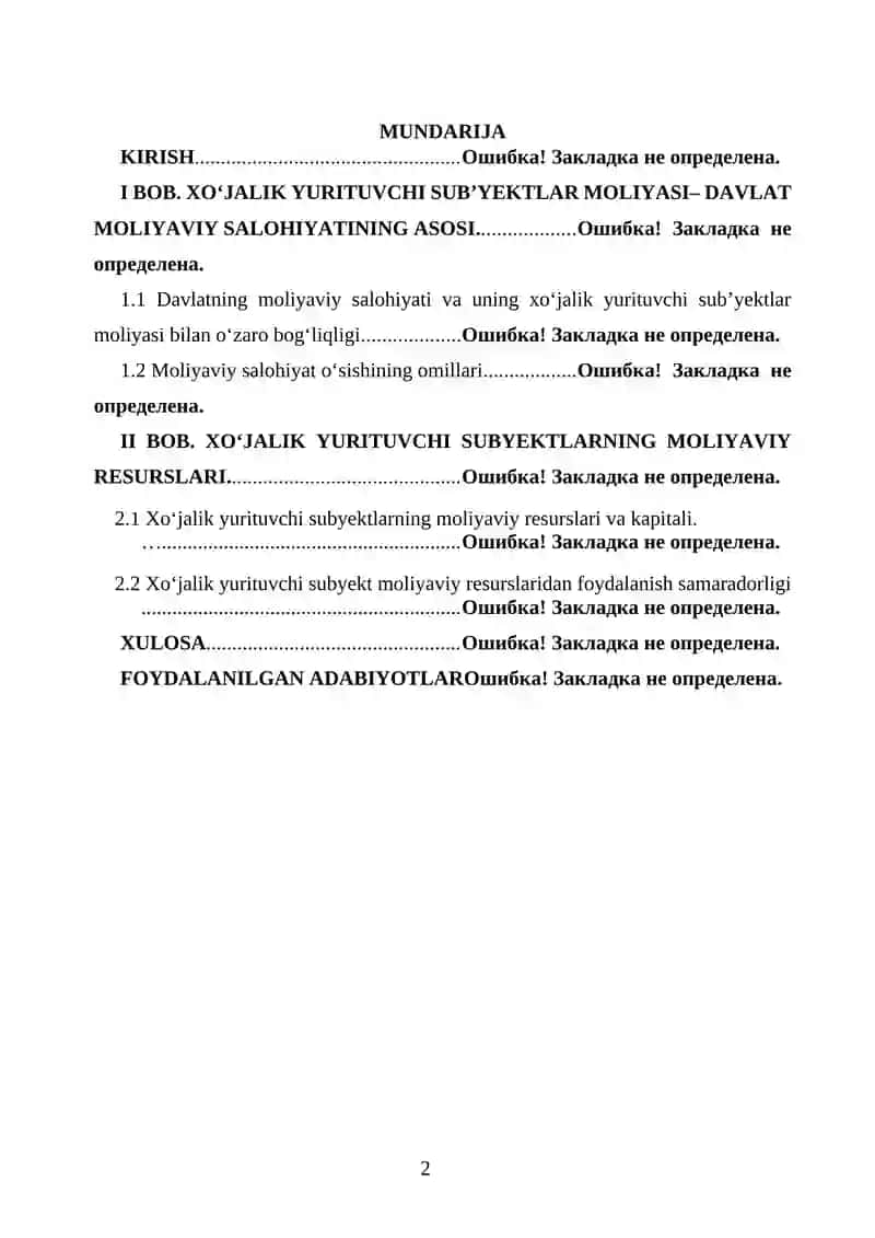XO‘JALIK YURITUVCHI SUB’YEKTLAR MOLIYASI– DAVLAT MOLIYAVIY SALOHIYATINING ASOSI 2