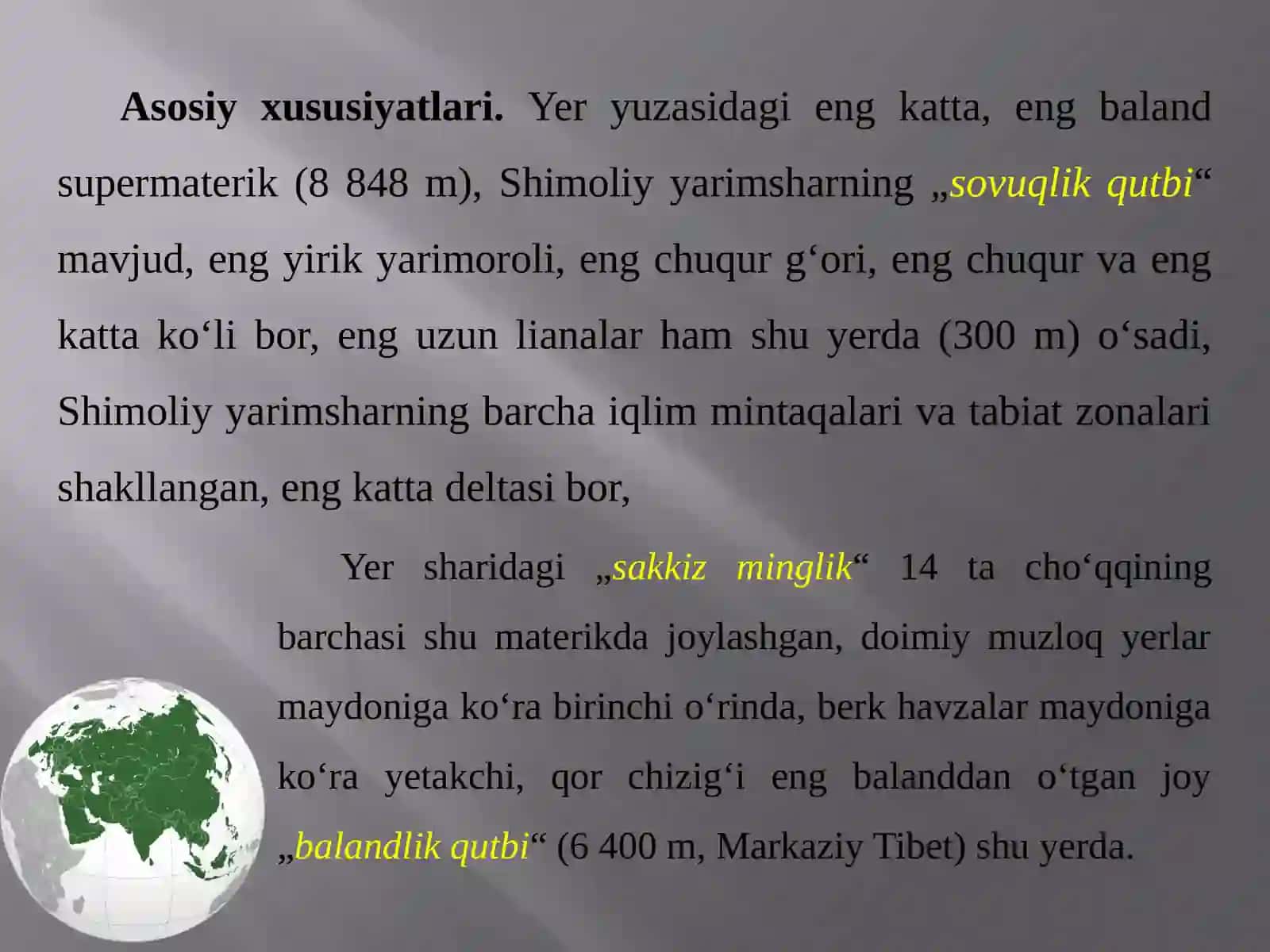 7-sinf Geografiya fanidan Yevrosiyoning geografik o'rni, o'rganilish tarixi dars ishlanma 2