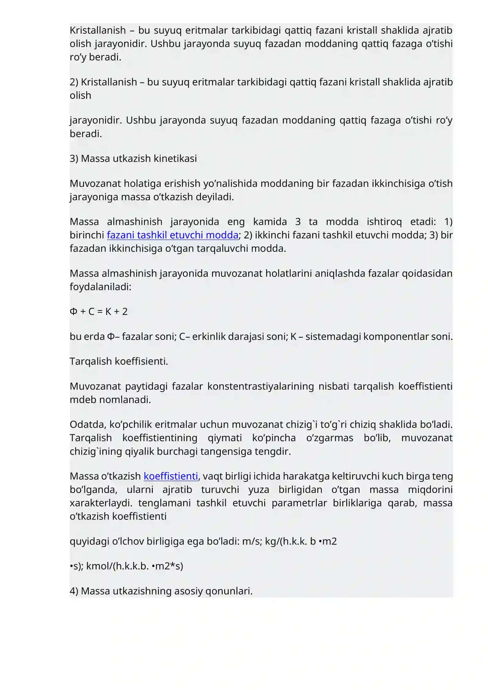 Massa almashinish jarayonlarida tarelkalar 2
