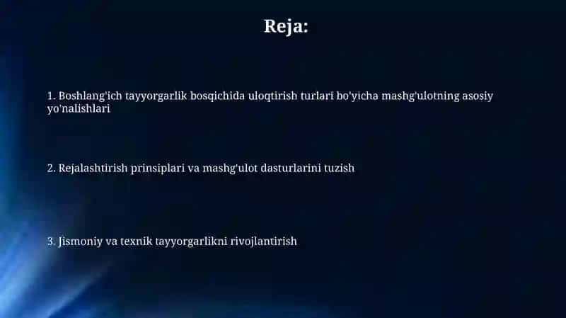 Uloqtirish sport turlarida boshlang'ich tayyorgarlik bosqichi 2