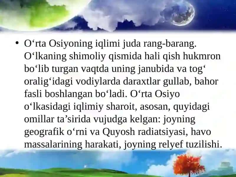 O‘rta Osiyo iqlimi. Iqlimiga ta'sir ko'rsatuvchi omillar 2