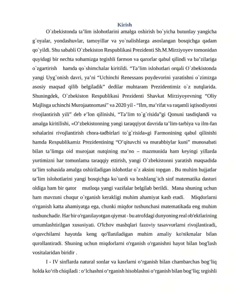Boshlang'ich maktabda massani o'rganish metodikasi 2