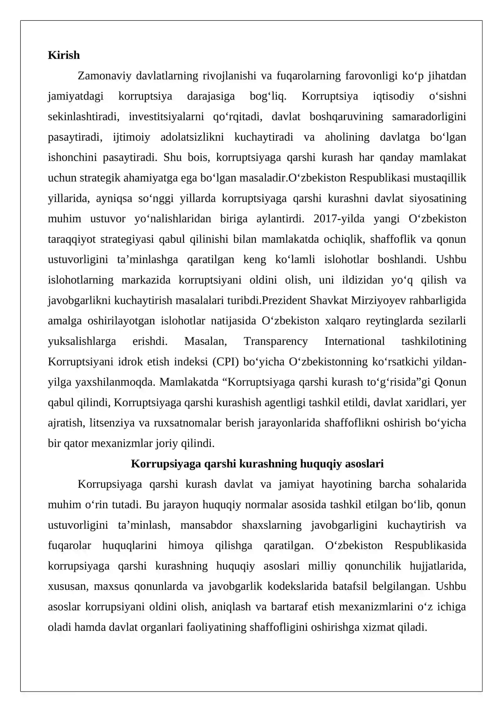 O‘zbekiston Respublikasida korrupsiyaga qarshi kurash borasida amalga oshirilgan islohotlar 2