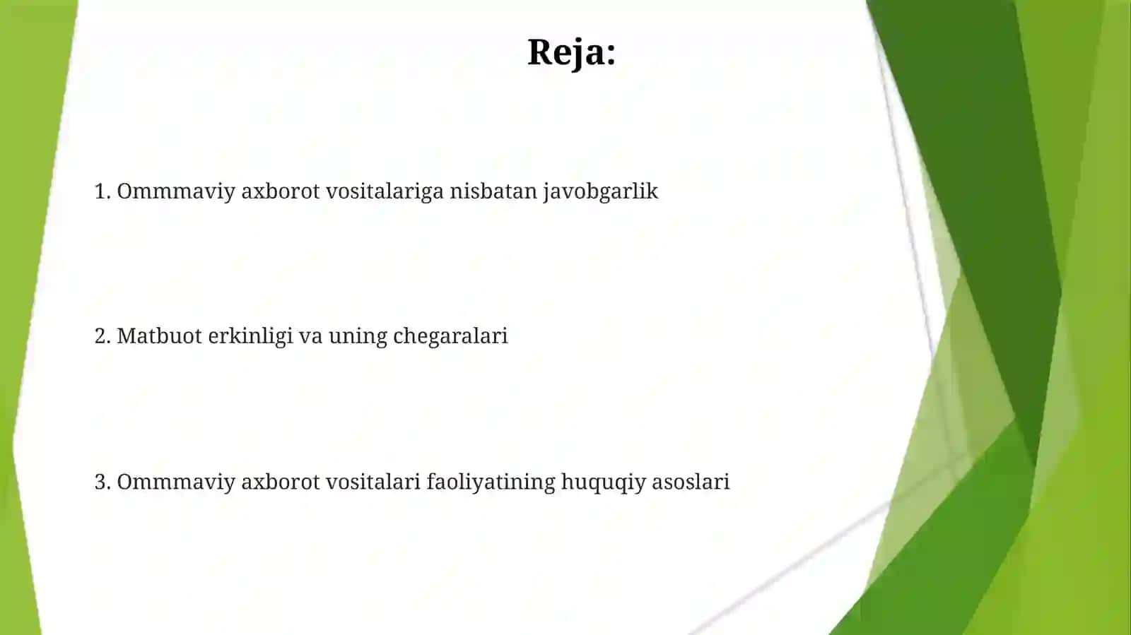 Ommaviy axborot vositalarining faoliyatining huquqiy asoslari 2