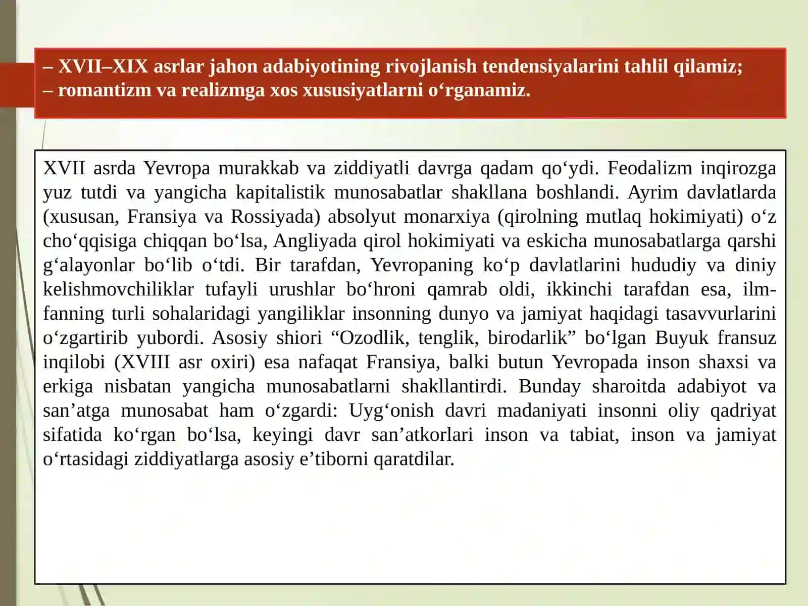 XVII–XIX ASRLAR JAHON ADABIYOTI 2