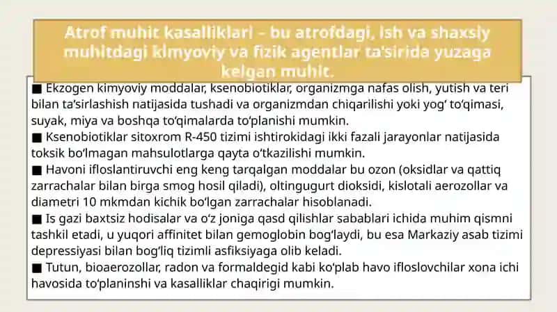 Kimyoviy va fizik agentlarning toksikligi. Oziqlanish
etishmovchiligi (avitaminoz). 2