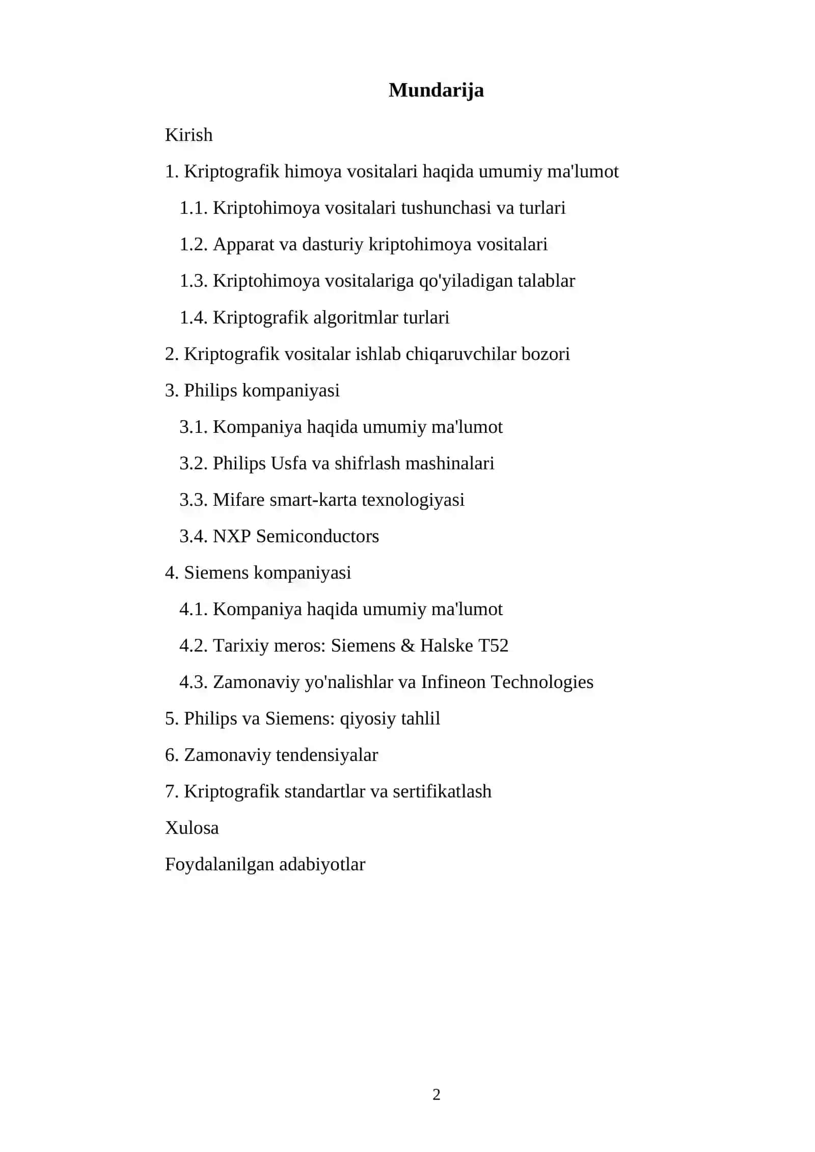 Kriptografik himoya vositalarini ishlab chiqaruvchilar (Philips va Siemens) misolida 2