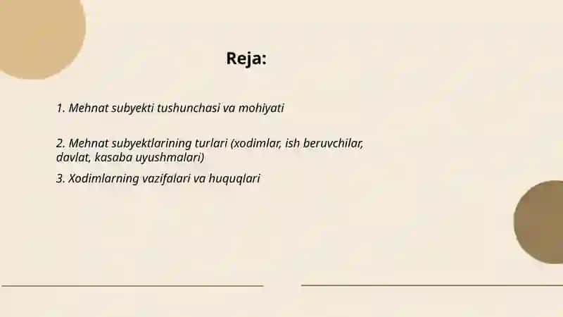 Mehnat subyektlari, ularning vazifalari, xarakteristikalari 2