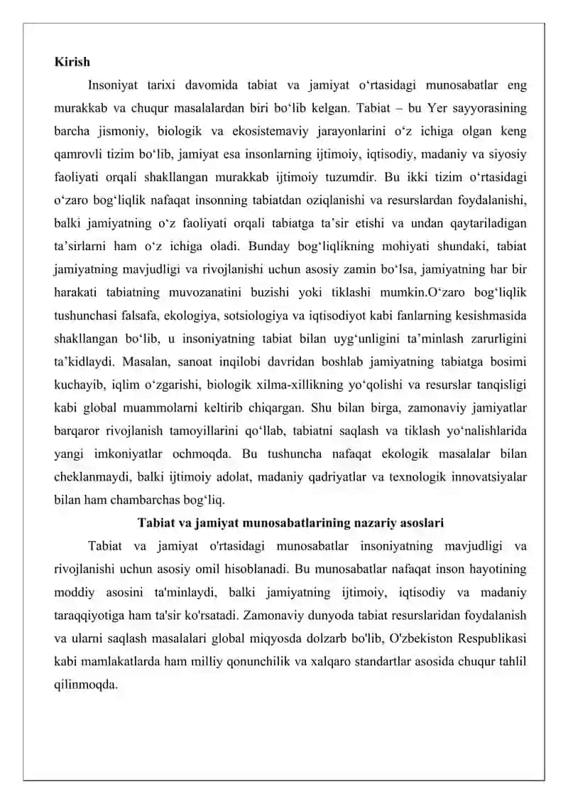 Tabiat va jamiyat o‘rtasidagi o‘zaro bog‘liqlik tushunchasi, yo‘nalishlari va shakllari 2