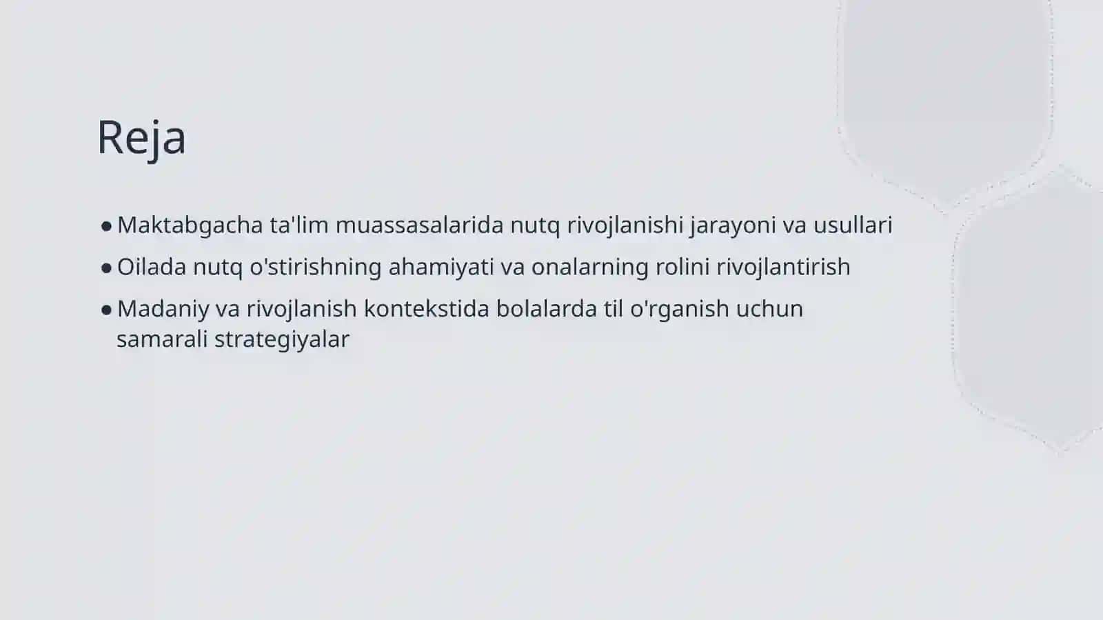 Maktabgacha ta'lim tashkilotlari va oiladan nutq o'stirish bo'yicha 2