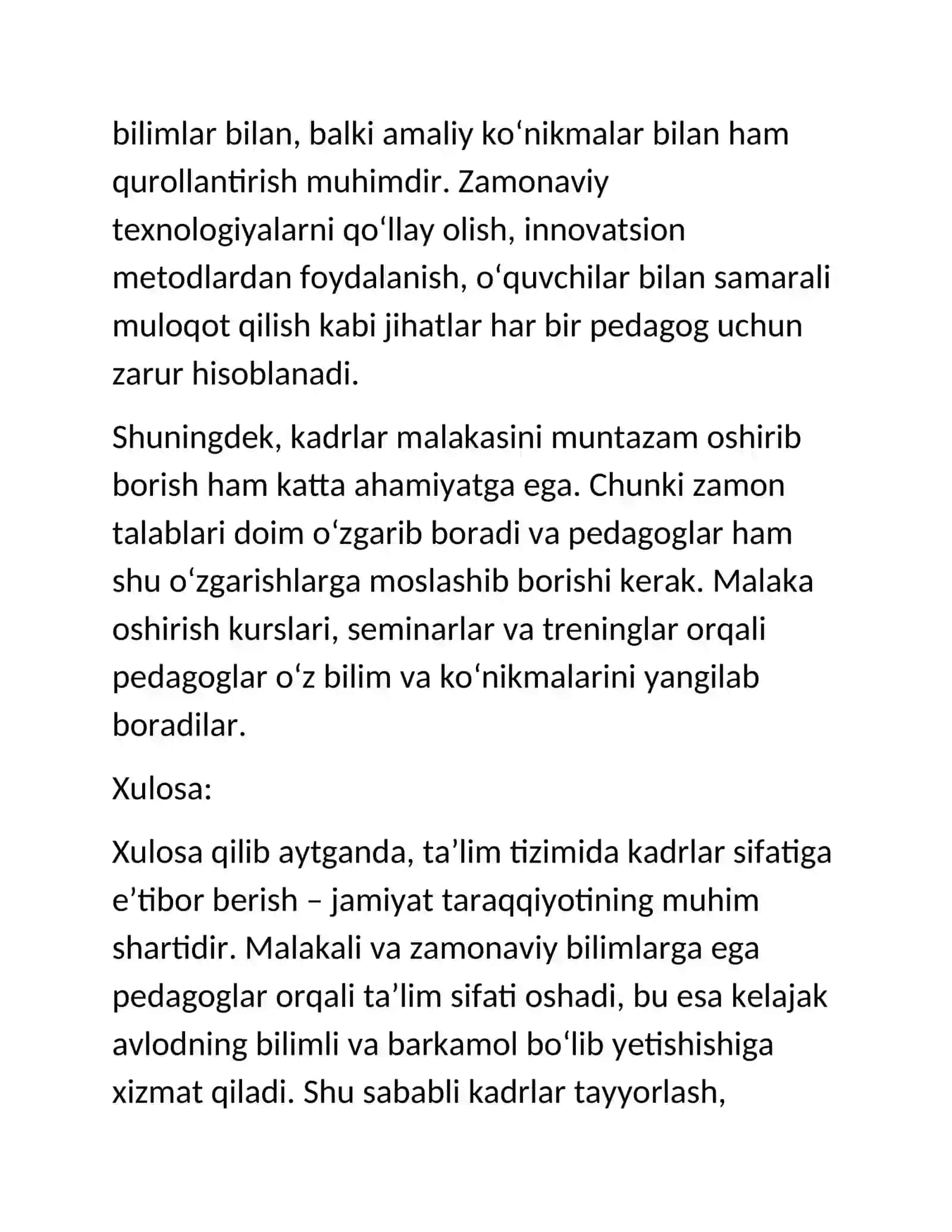 Ta'limning tizimida kadrlar sifatiga e'tibor 2