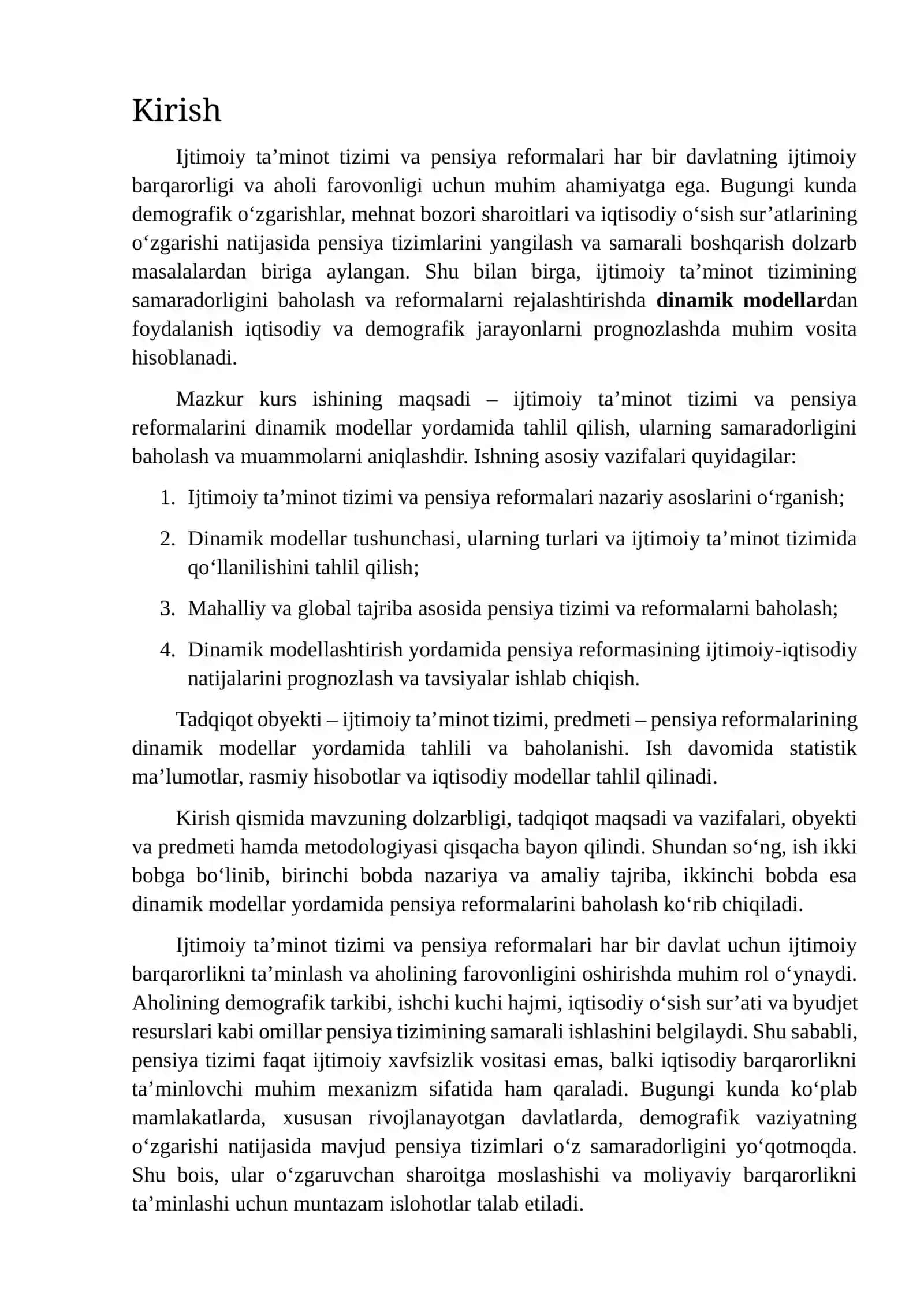DINAMIK MODELLARIDA IJTIMOIY TA'MINOT TIZIMI VA PENSIYA REFORMALARI 2