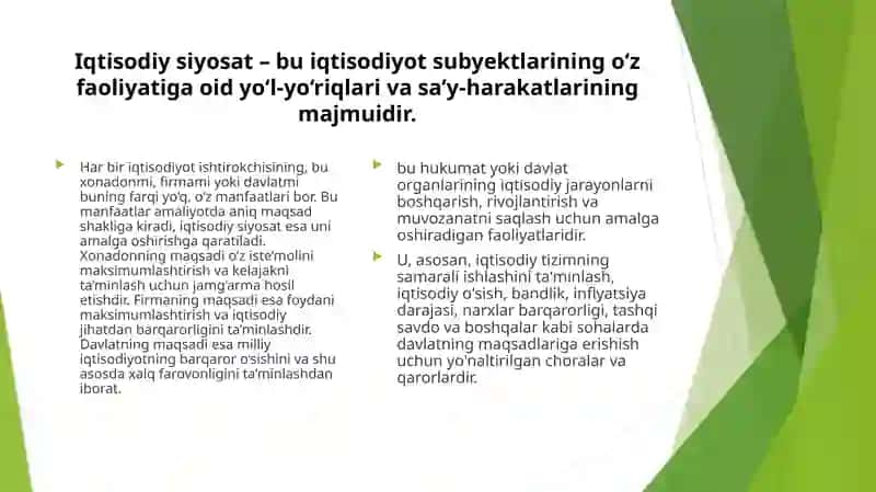 Iqtisodiy siyosatga kirish. Davlatning fiskal va monetar siyosati Iqtisodiy siyosatning dastak va vositalari 2