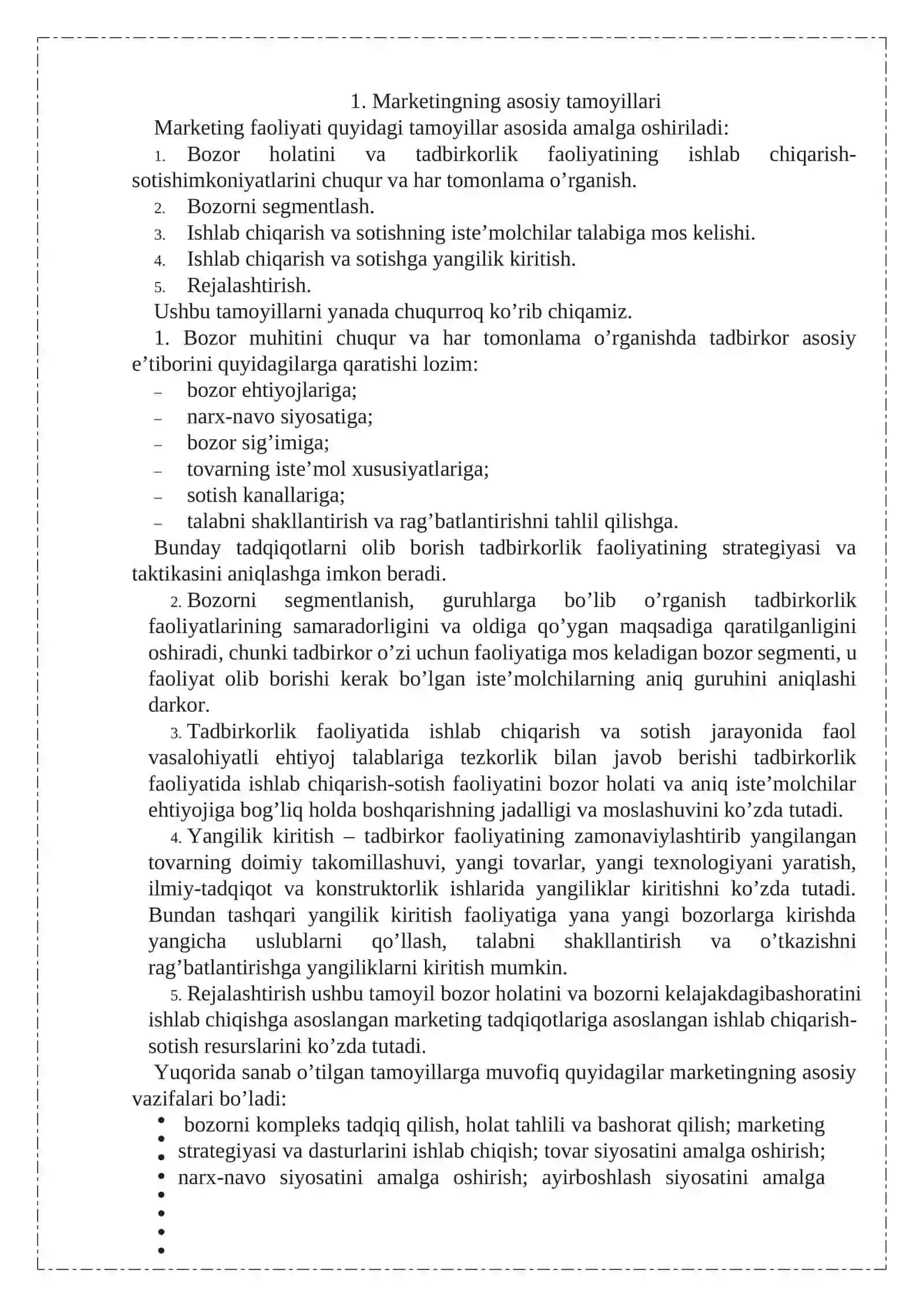 Marketingning tamoyillari, vazifalari va turlari 2