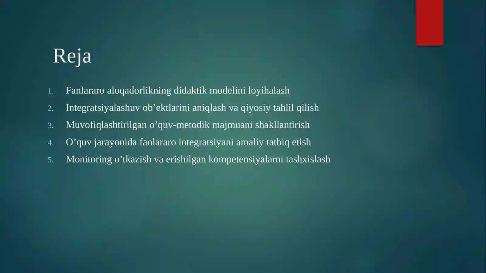 Fanlararo aloqadorlikni amalda joriy etish bosqichlari. 2