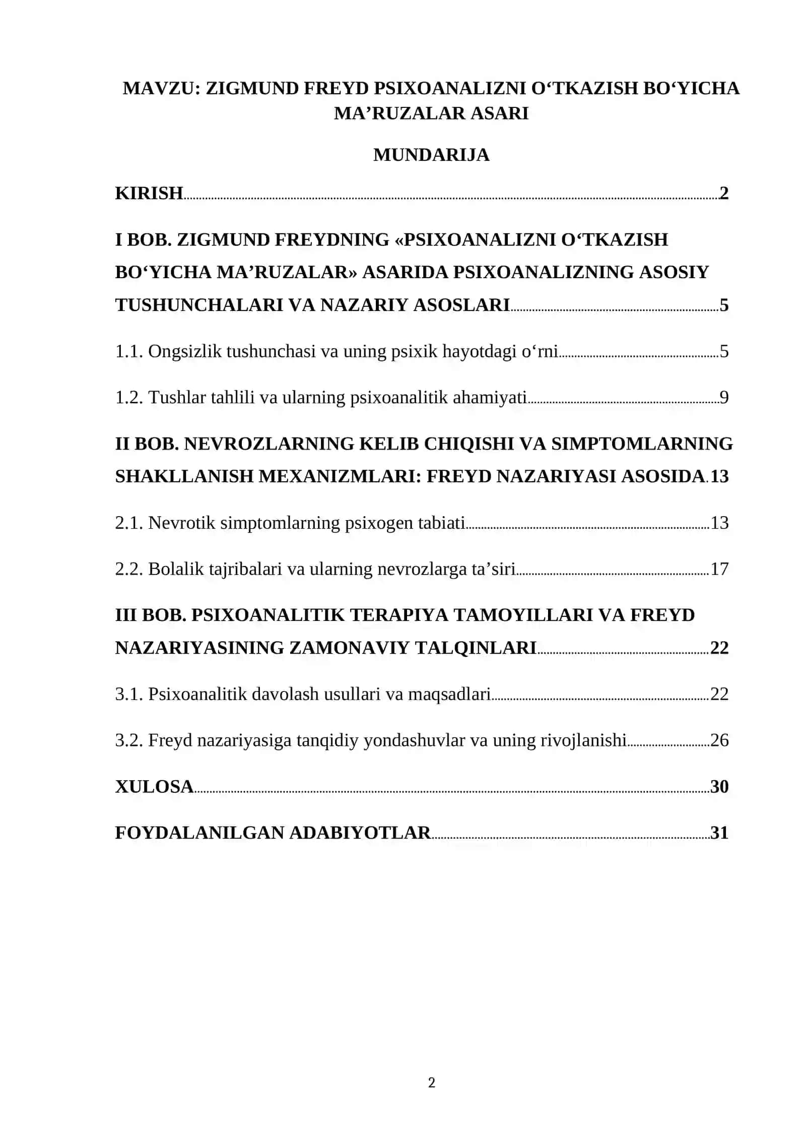ZIGMUND FREYD PSIXOANALIZNI OʻTKAZISH BOʻYICHA MAʼRUZALAR ASARI 2