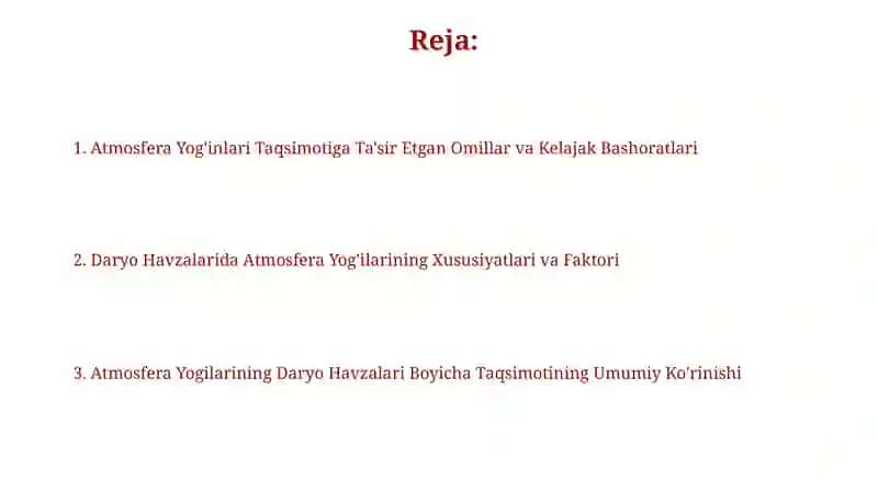Atmosfera Yog'inlarining daryo havzasi bo'yicha taqsimlanishi 2