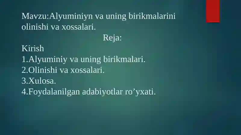 Alyuminiy va uning birikmalari 2