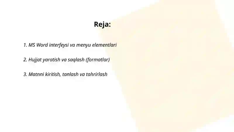 MS Word matn muharriri bilan ishlash 2