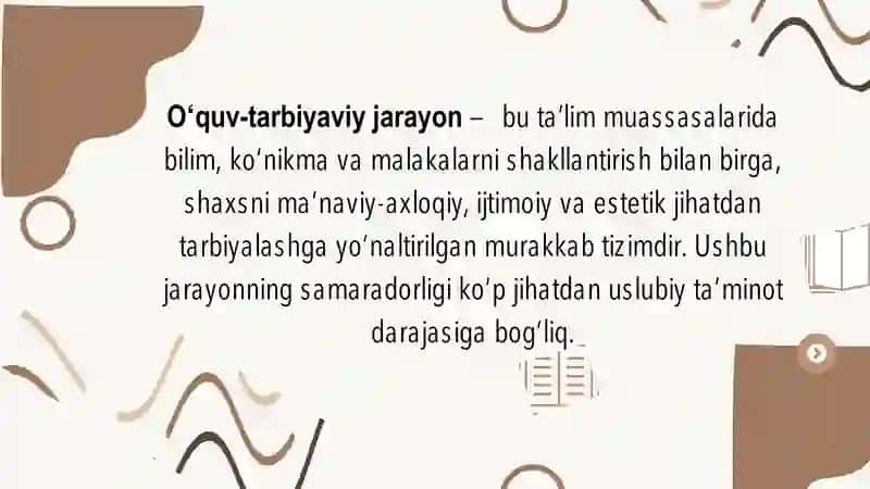 Oʻquv tarbiyaviy jarayonini takomillashtirishda uslubiy taʼminotning roli 2