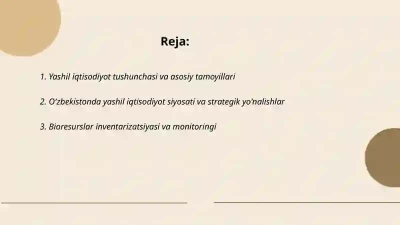 "Yashil iqtisodiyot" rivojlanish istiqbollari va bioresurs salohiyati 2