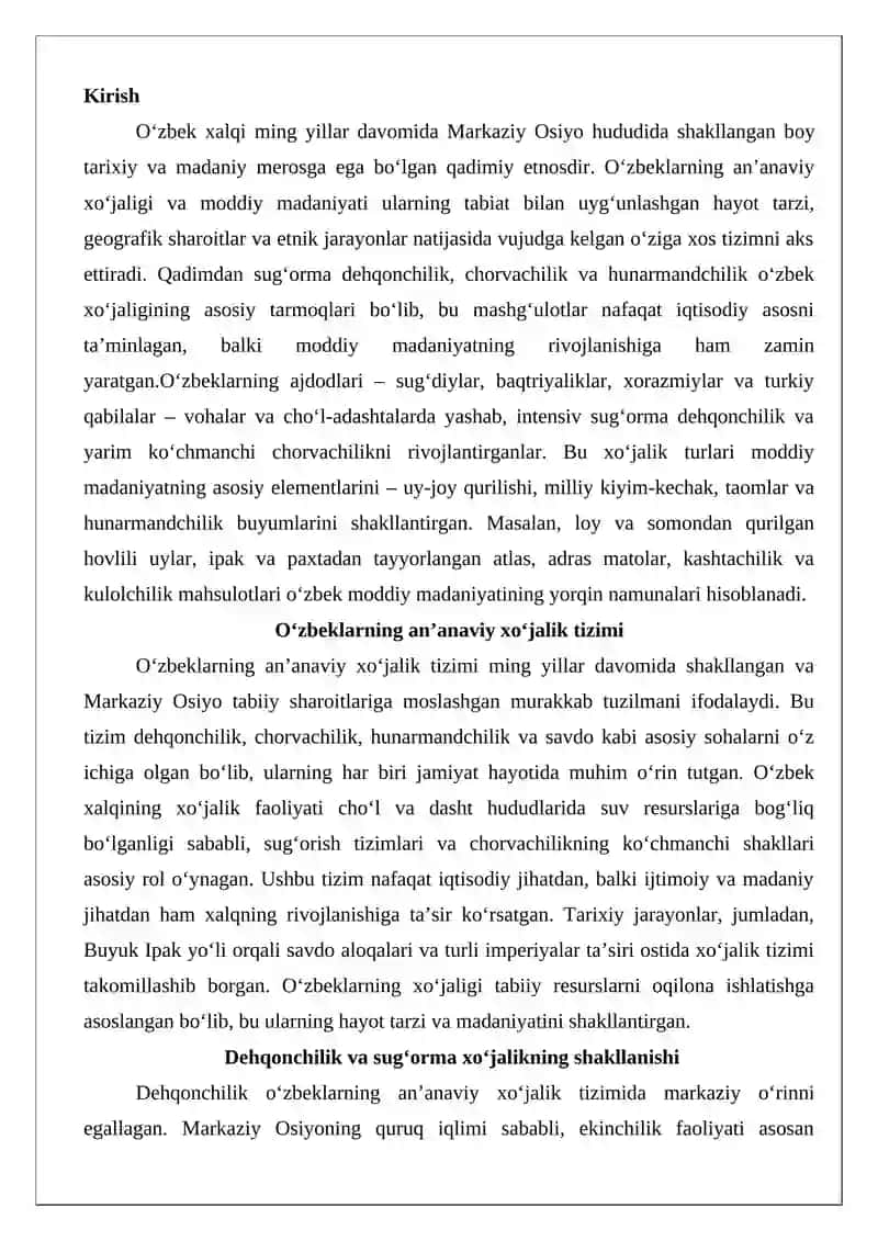 O‘zbeklarning an’anaviy xo‘jaligi va moddiy madaniyati 2