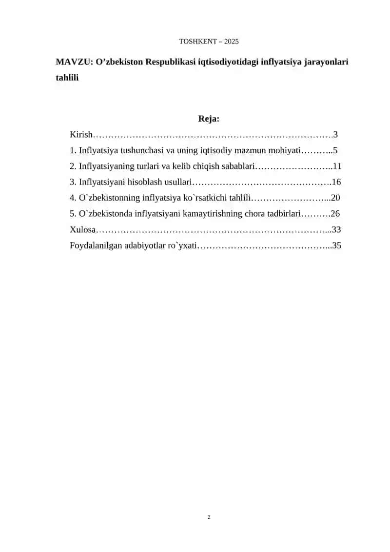 O’zbekiston Respublikasi iqtisodiyotidagi inflyatsiya jarayonlari tahlili 2