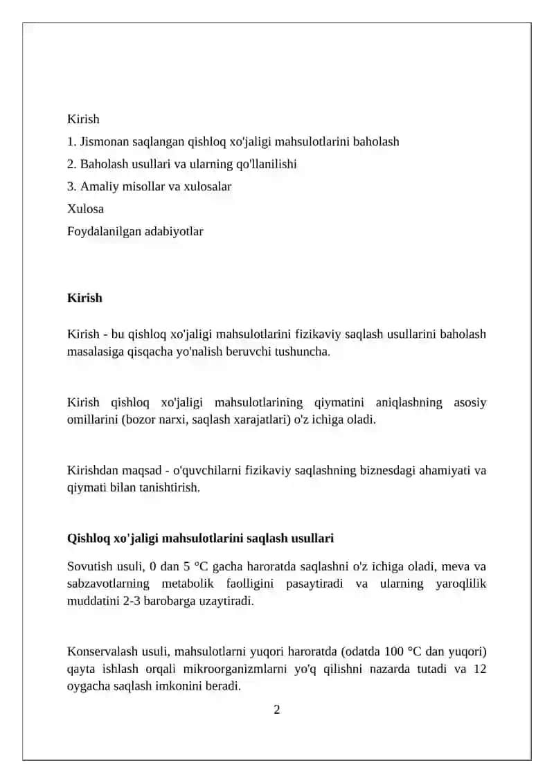 Fizik usulda konservalangan qishloq xo‘jaligi mahsulotlariga baho berish 2