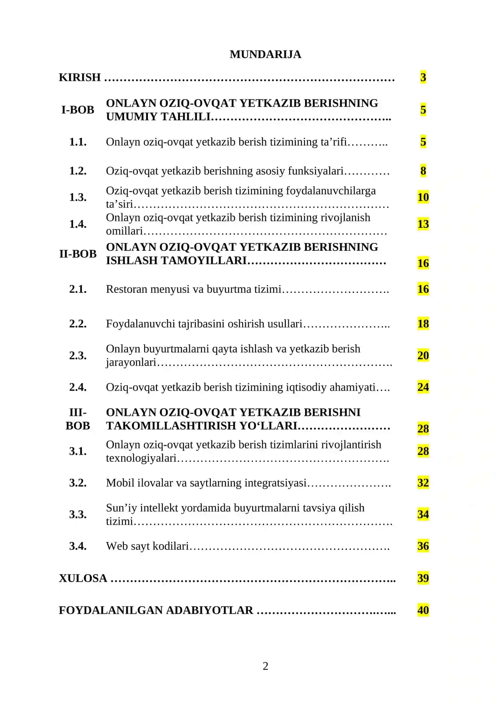 ONLAYN OZIQ-OVQAT YETKAZIB BERISH(RESTORAN MENYU VA BUYURTMA) 2