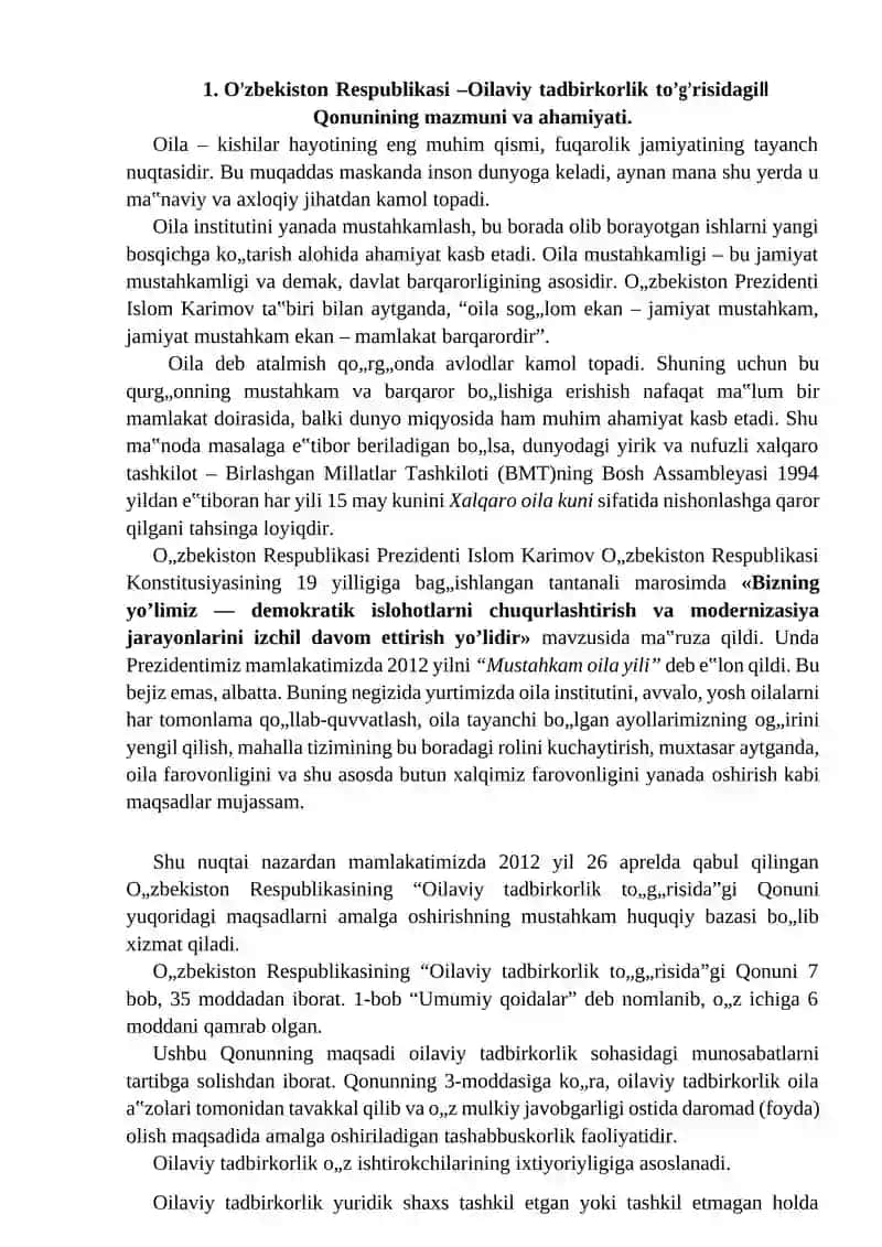 Oilaviy tadbirkorlikni tashkil etish 2