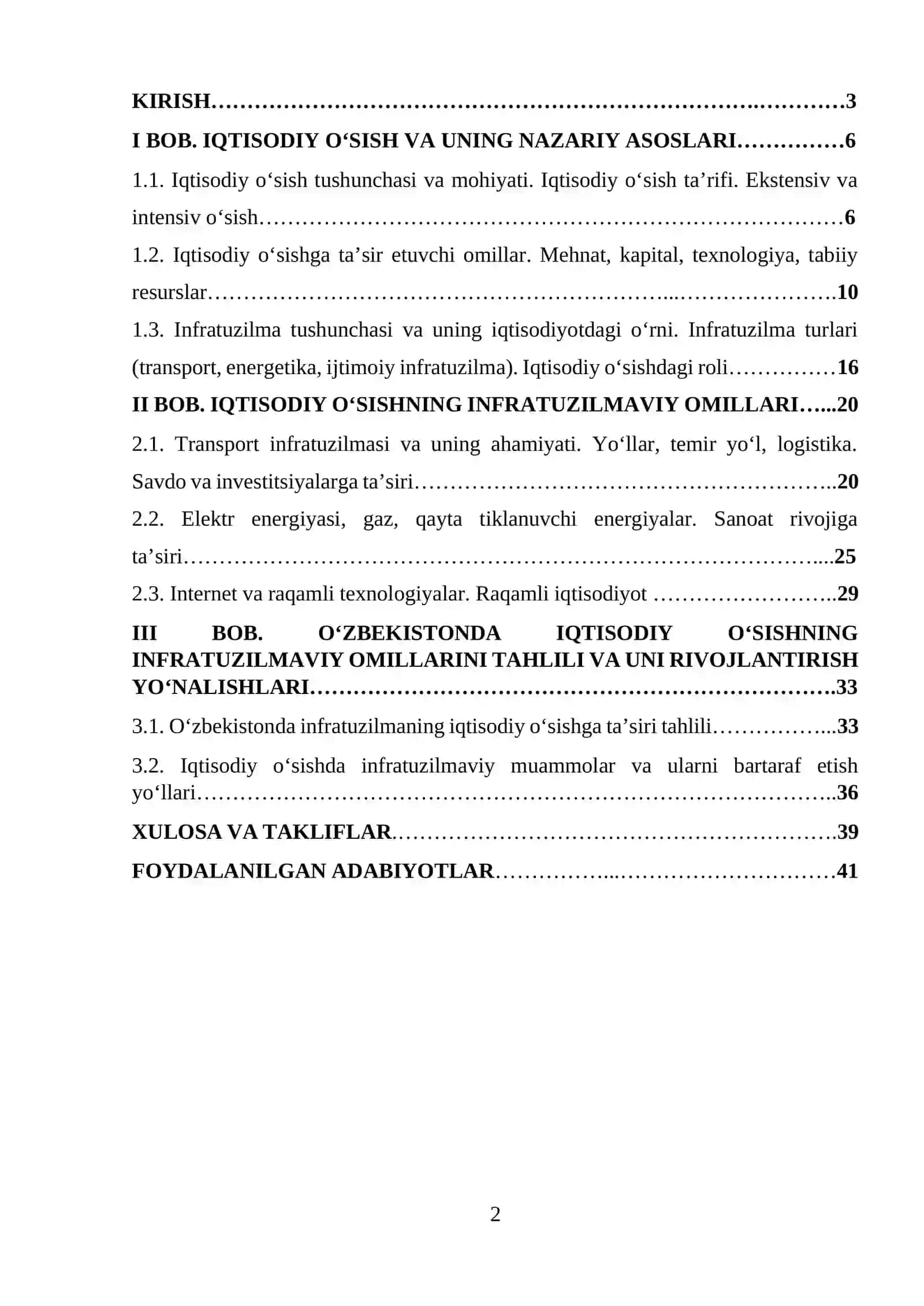 iqtisodiy  o‘sishning  infratuzilmaviy  omillari,  ularning  o‘zbekiston iqtisodiyotidagi o‘ziga xosligi 2