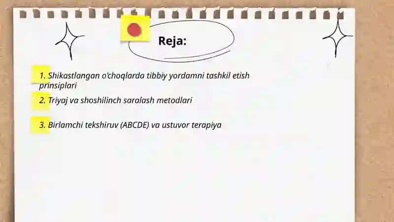 Shikastlangan o‘choqlarda tibbiy yordamni tashkil qilish 2
