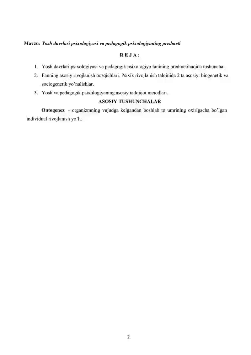 Yosh davrlari psixologiyasi va pedagogik psixologiyaning predmeti 2