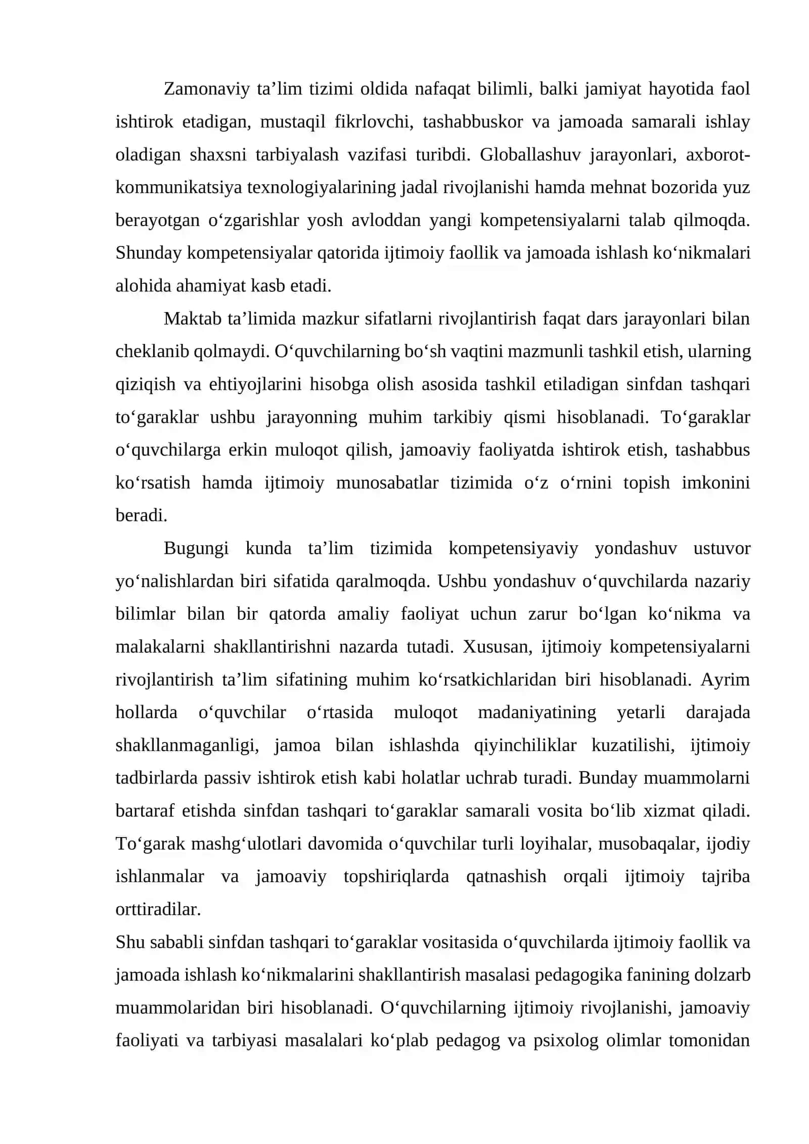 SINFDAN TASHQARI TO‘GARAKLAR ORQALI O‘QUVCHILARDA IJTIMOIY FAOLLIK VA JAMOADA ISHLASH KO‘NIKMALARINI SHAKLLANTIRISH 2