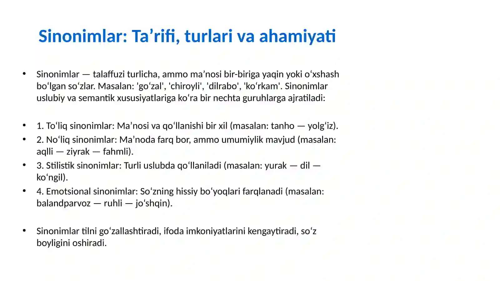 O‘zbek tili: Sinonimlar, Omonimlar va Frazeologik Izohli Lug‘at asosida tahlil 2