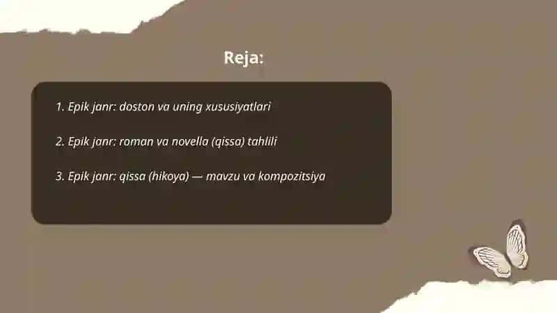 Epik janr: doston va uning xususiyatlari 2