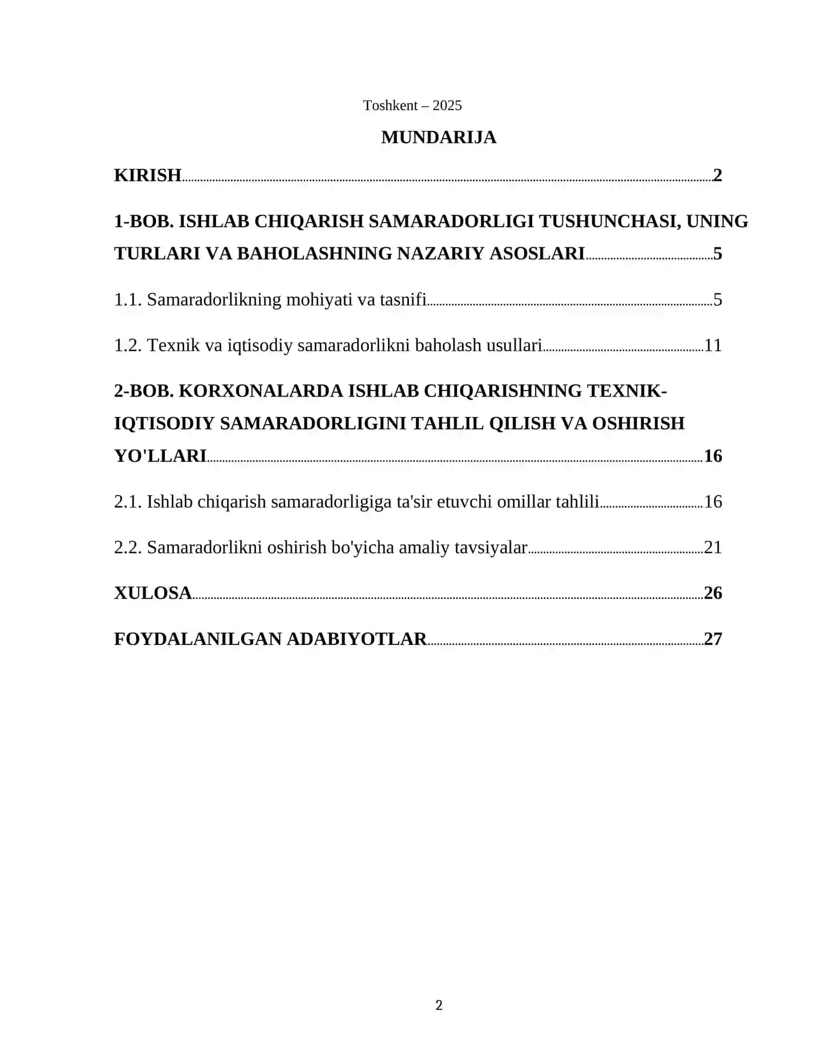 IQTISODIYOT FAKULTETI KURS ISHI 2