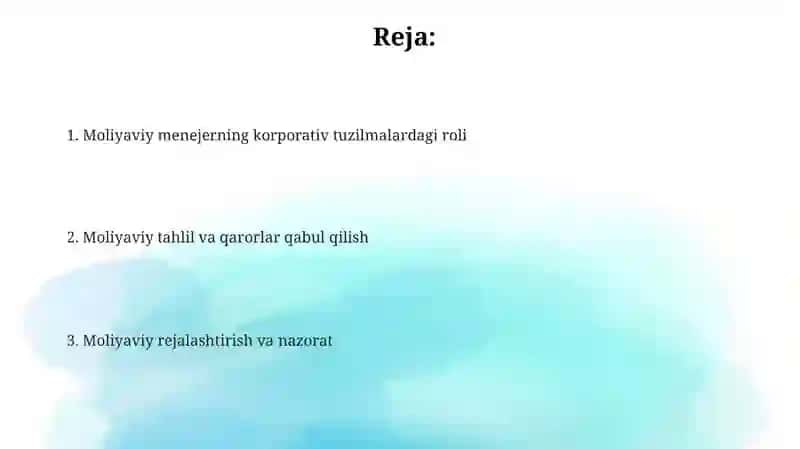 Moliyaviy menejerning roli korporativ tuzilmalarda 2