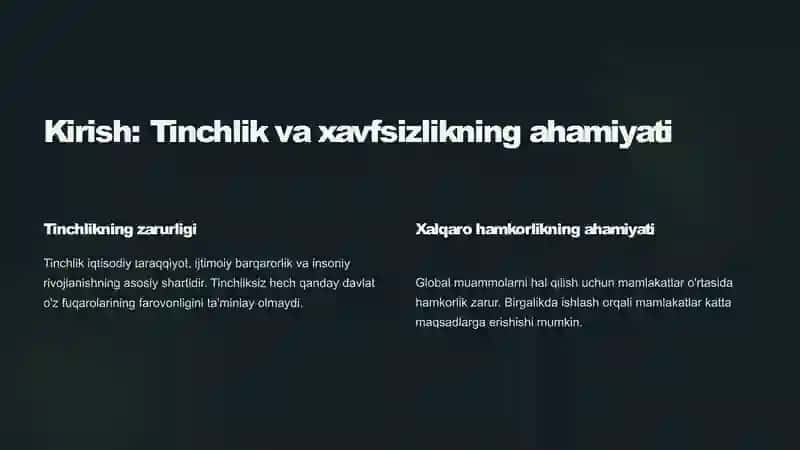 Tinchlik va xavfsizlikni ta'minlash, xalqaro hamkorlikni rivojlantirish 2