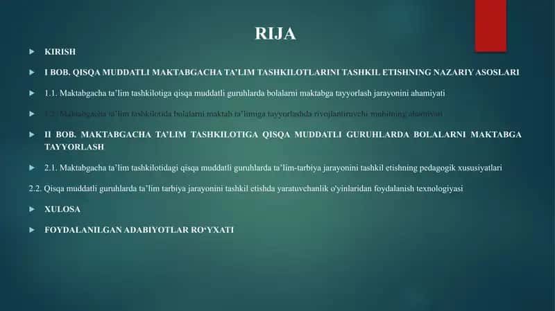 Qisqa Muddatli Guruhlarda Bolalarni Maktabga Tayyorlash 2