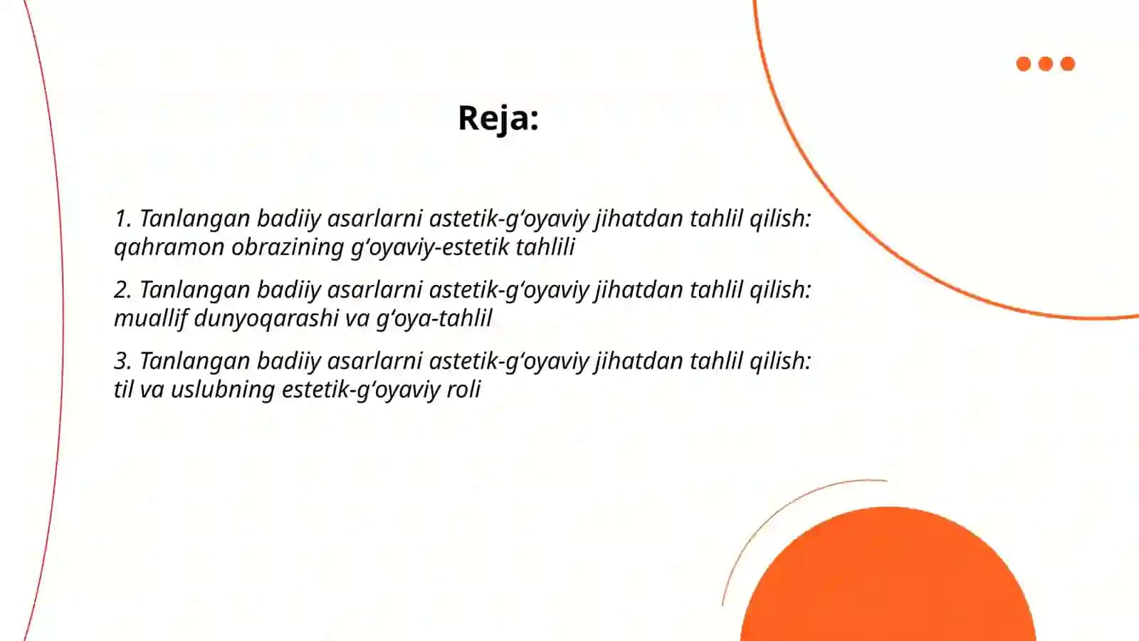 Tanlangan badiiy asarlarni astetik-gʻoyaviy jihatdan tahlil qilish 2