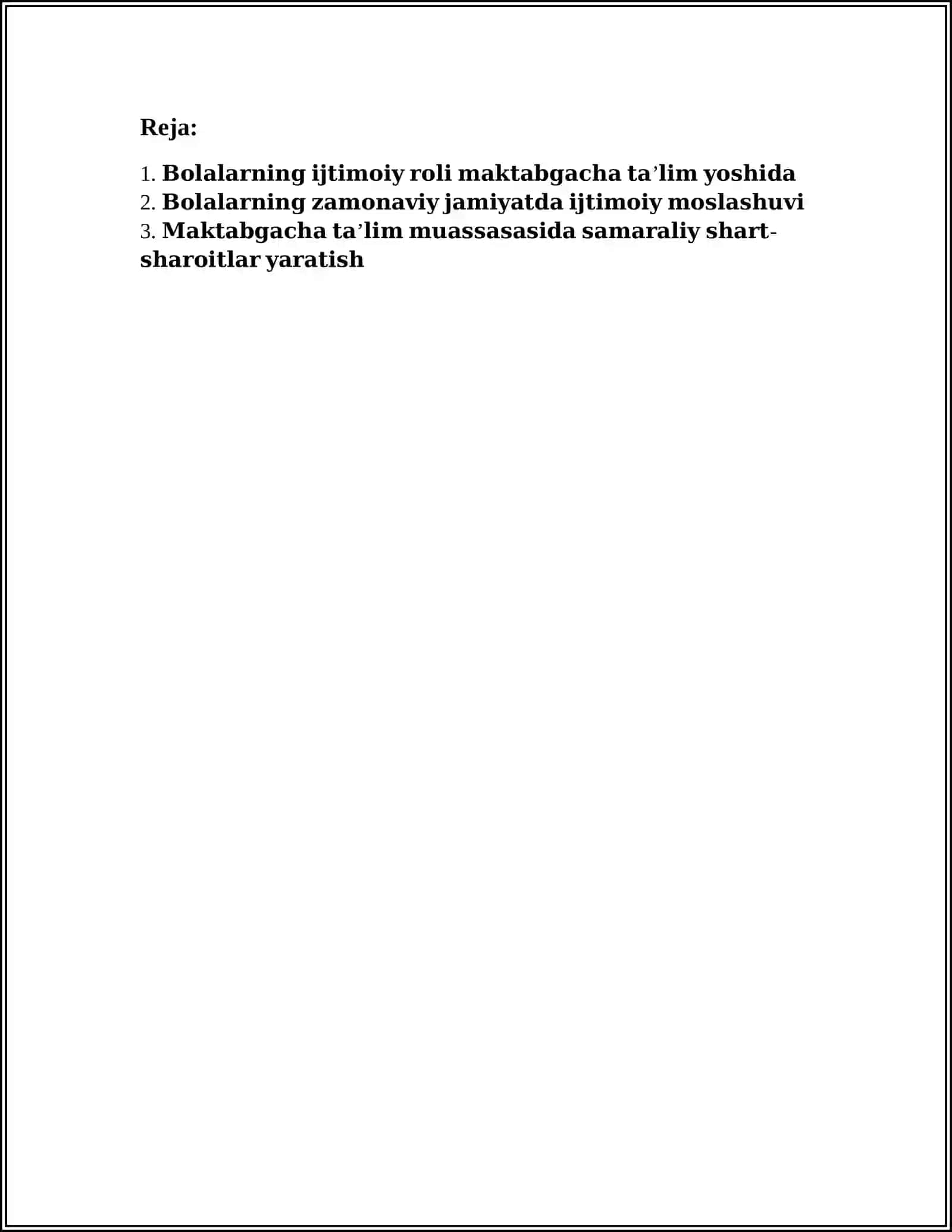 MUSTAQIL ISH Mavzu: Maktabgacha ta'lim yoshdagi bolalarning ijtimoiyalashuvi 2