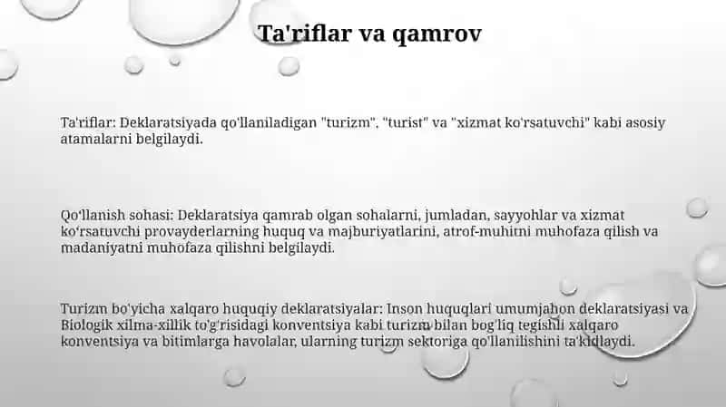 Turizm Sohasidagi Xalqaro Huquqiy Deklaratsiyalar 2