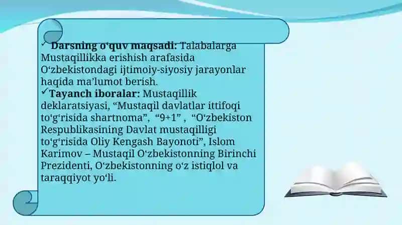 Mustaqil O‘zbekiston Respublikasining tashkil topishi va uning tarixiy ahamiyati. 2