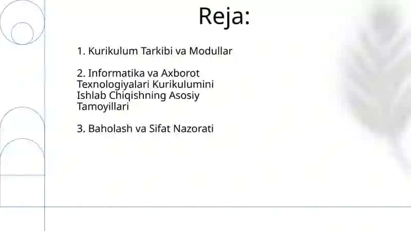 Informatika va Axbarotot Texnologiyalari Fanining Dars Rejasi 2