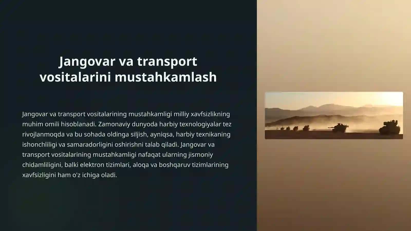 Jangovar va transport vositalarini mustahkamlash 2
