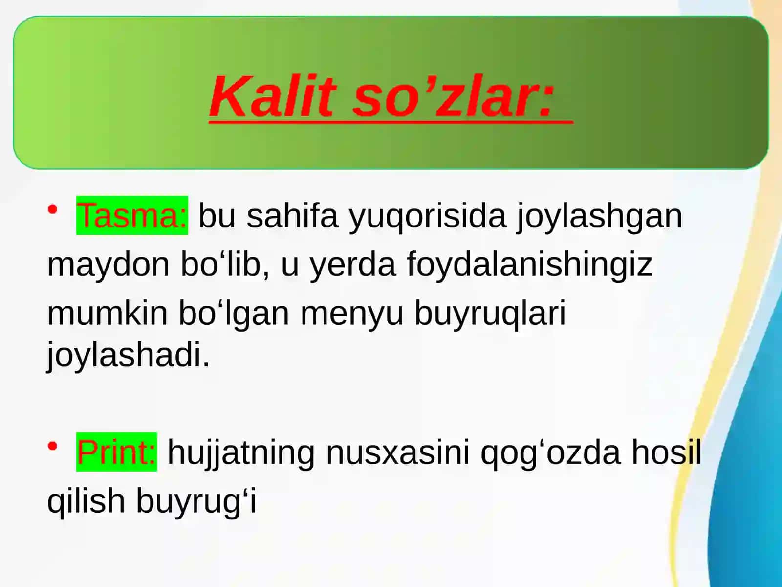Asosiy tugmalarni tanlash 2