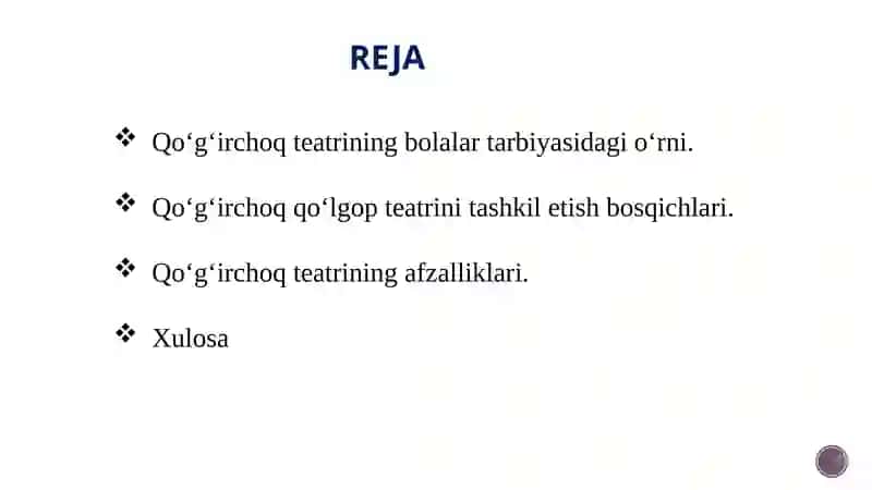 MAKTABGACHA TA'LIM TASHKILOTIDA QO‘G‘IRCHOQ QO‘LGOP TEATRINI TASHKIL ETISH 2