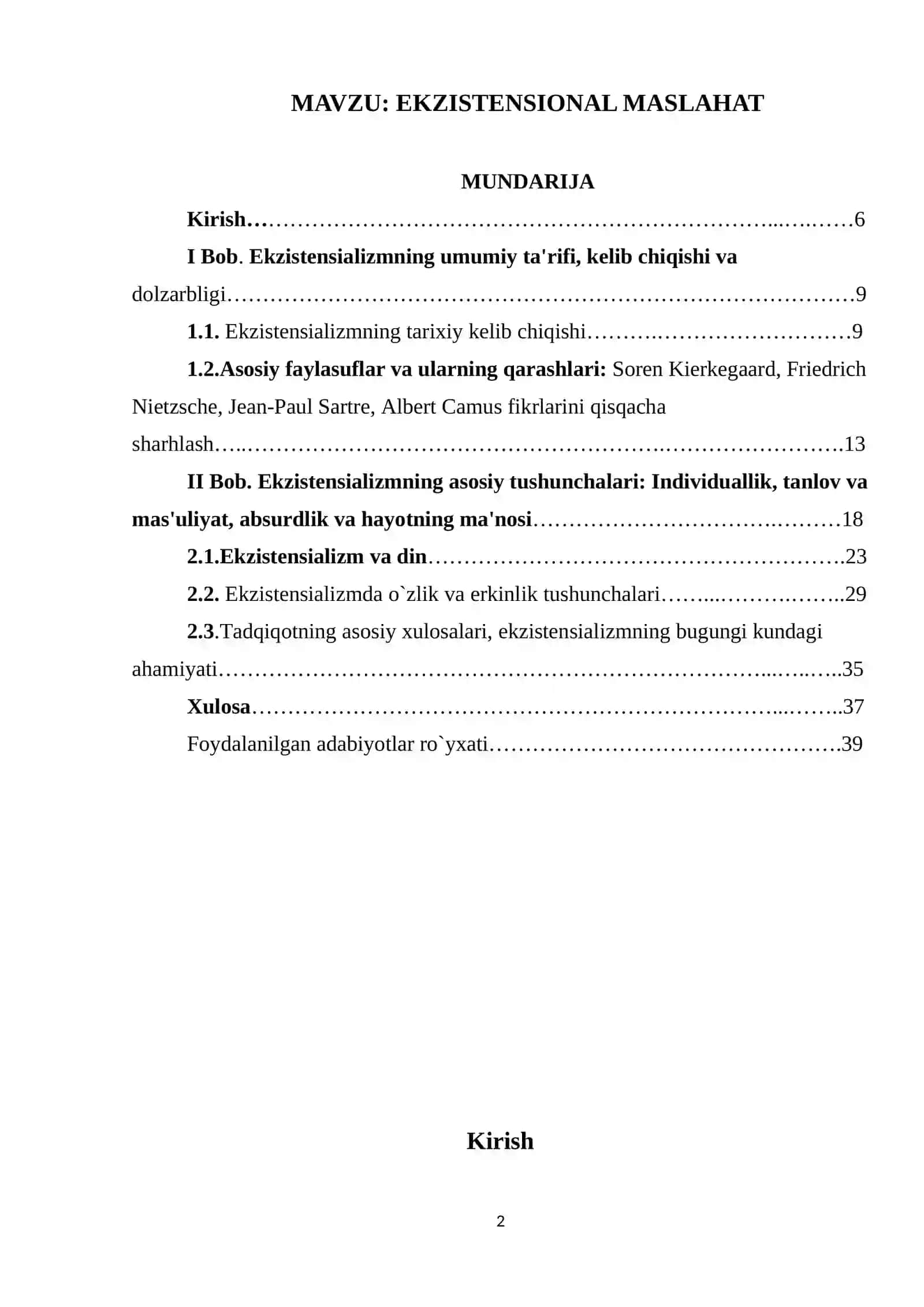 EKZISTENSIONAL MASLAHAT 2