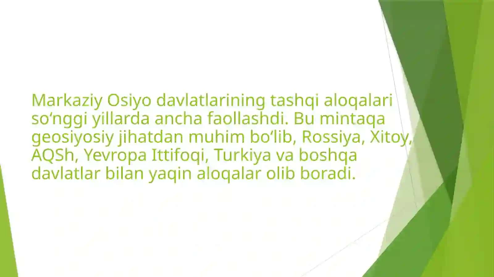 Markaziy Osiyo davlatlarining tashqi aloqalari 2